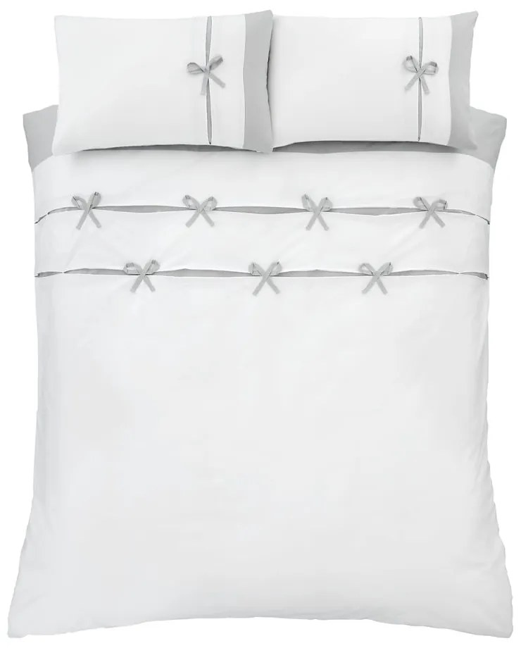 Бяло-сиво двойно удължено спално бельо 230x220 cm Milo Bow – Catherine Lansfield