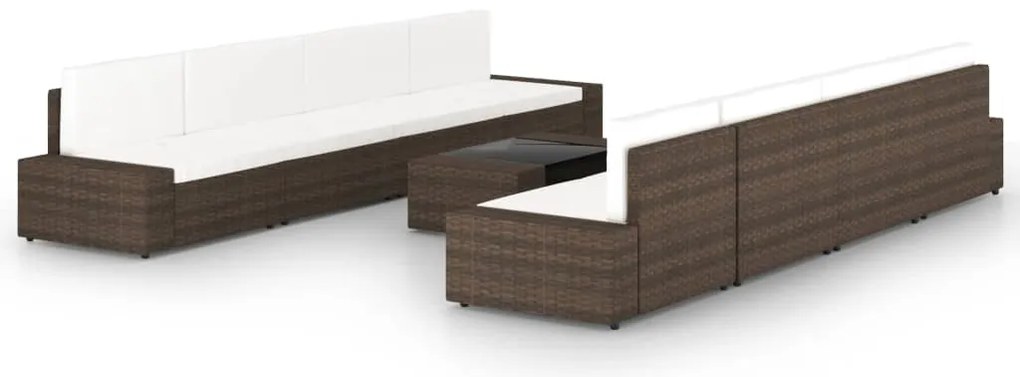 3067157 vidaXL Градински комплект с възглавници, 9 части, кафяв полиратан