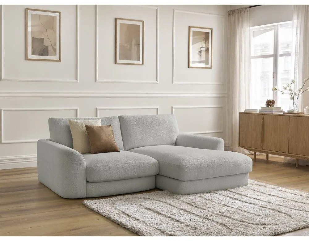 Светлосив ъглов диван от букле (десен ъгъл) Leonore – Bobochic Paris