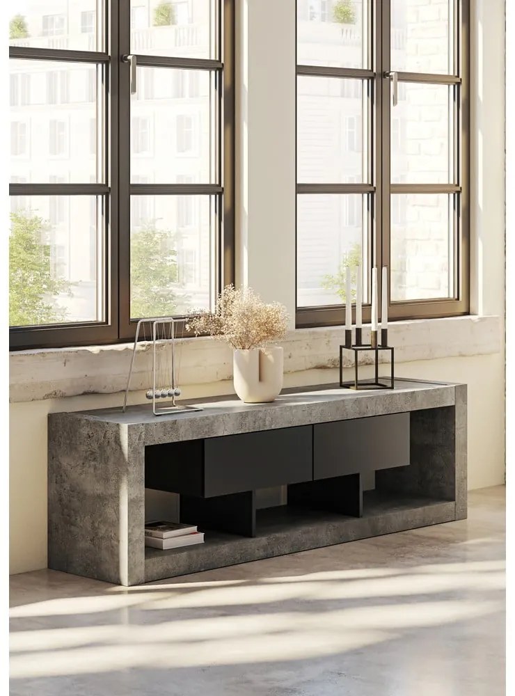 Сиво-черна маса за телевизор от бетон 175x52 cm Nara - TemaHome