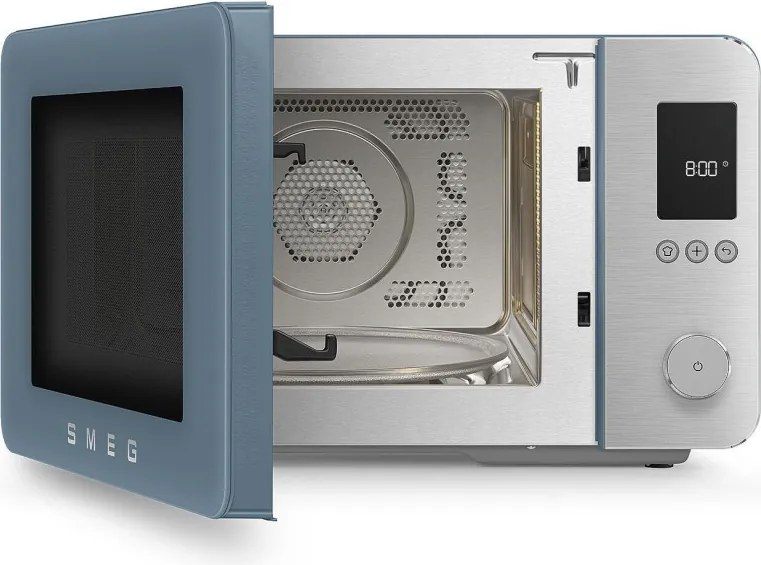 Комбинирана микровълнова фурна с горещ въздух SMEG Collezione MOC02SBMEU, 900W, 27 л, 25 програми, Плавно затваряне, Индивидуални настройки, Син