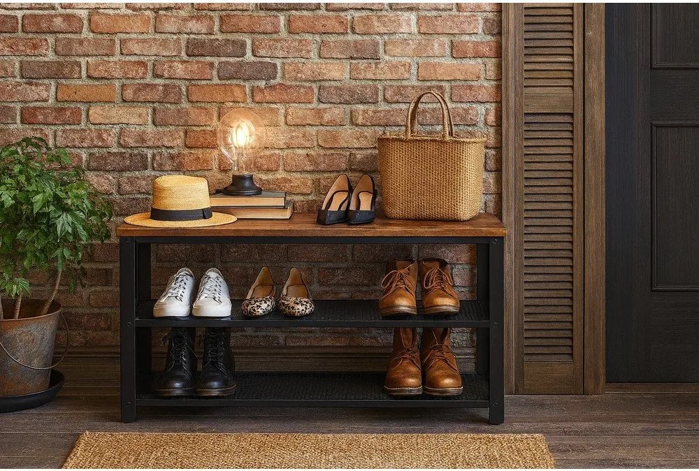 Черна стоманена стойка за обувки 80x45x30 cm Arne – Bonami Essentials