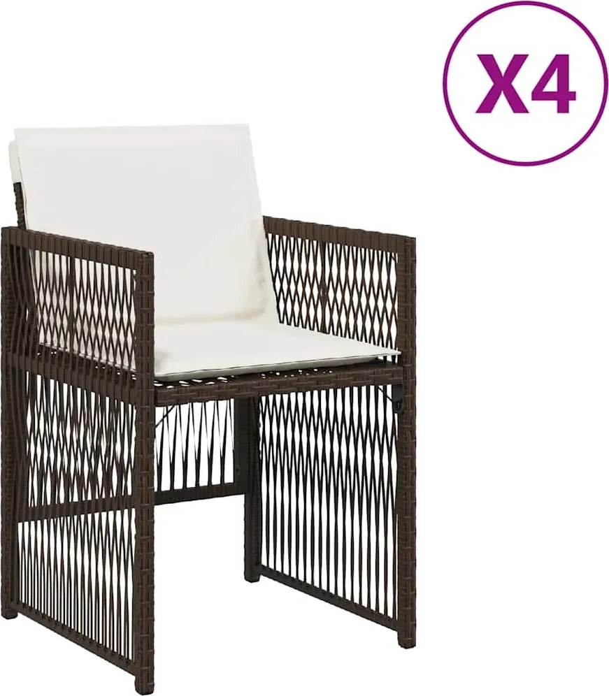 364969 vidaXL Градински столове с възглавници, 4 бр, кафяви, полиратан