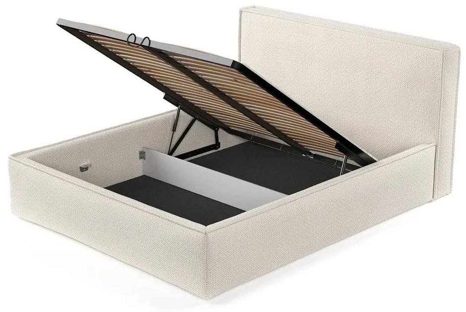Бежово двойно легло 160x200 cm тапицирано с място за съхранение с включена подматрачна рамка Lounge L – Maison de Rêve