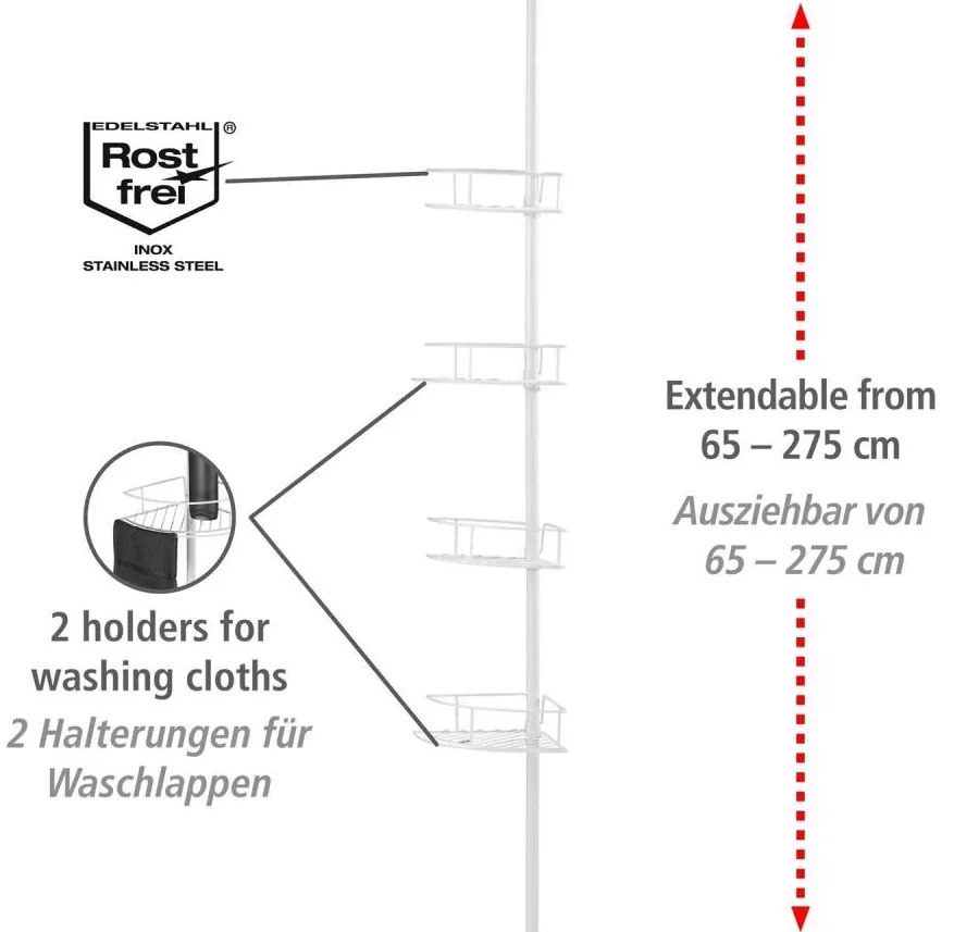 WENKO 26015100 - Ъглова полица DOLCEDO 31x230 cm неръждаема стомана/бяла