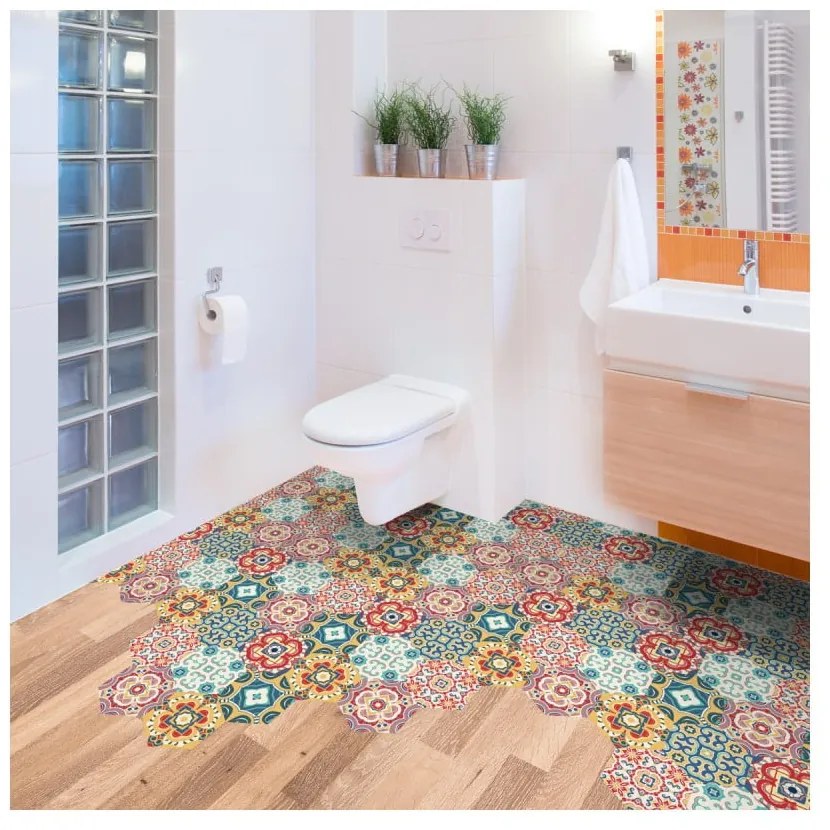 Комплект от 10 стикера за под Стикери за под Шестоъгълници , 40 x 90 cm Lorena - Ambiance