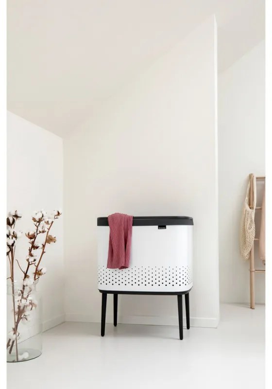 Кош за пране Brabantia Bo 1004174, 60 л, Пълнене без отваряне, Вентилационни отвори, Регулируеми крачета, Бял