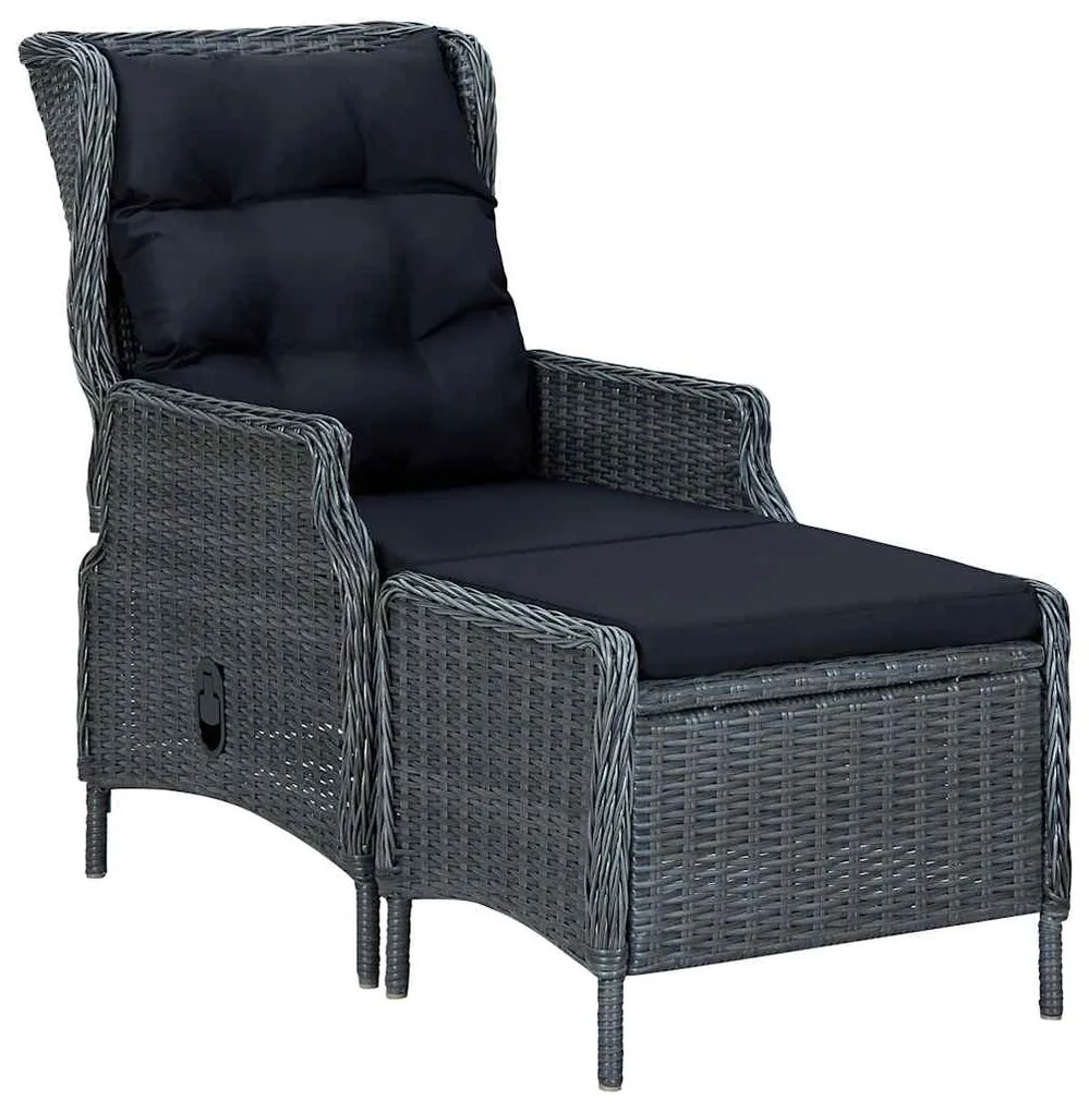 313303 vidaXL Накланящ градински стол с поставка за крака полиратан тъмносив