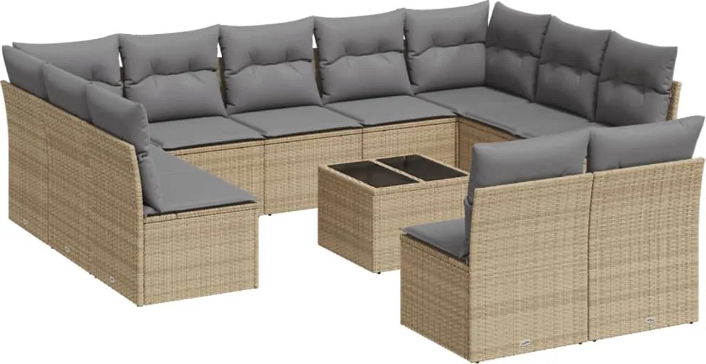 3250198 vidaXL Градински диван с възглавници, 12 части, бежов полиратан