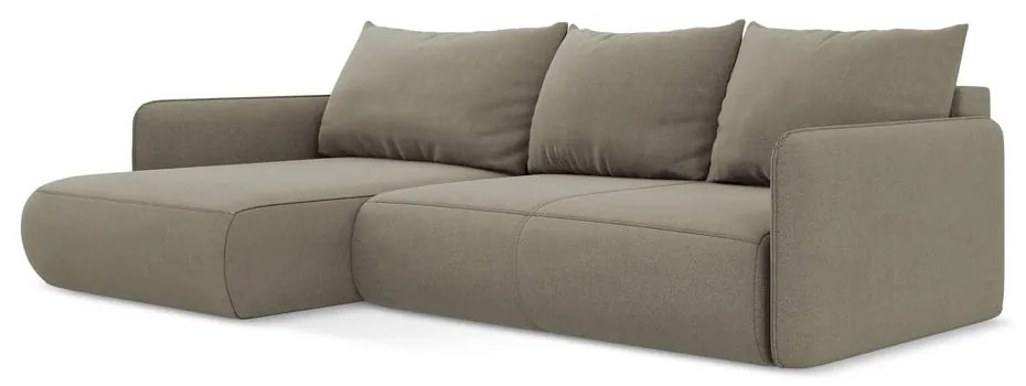 Бежов разтегателен ъглов диван с място за съхранение (ляв ъгъл) Nanea – Makamii