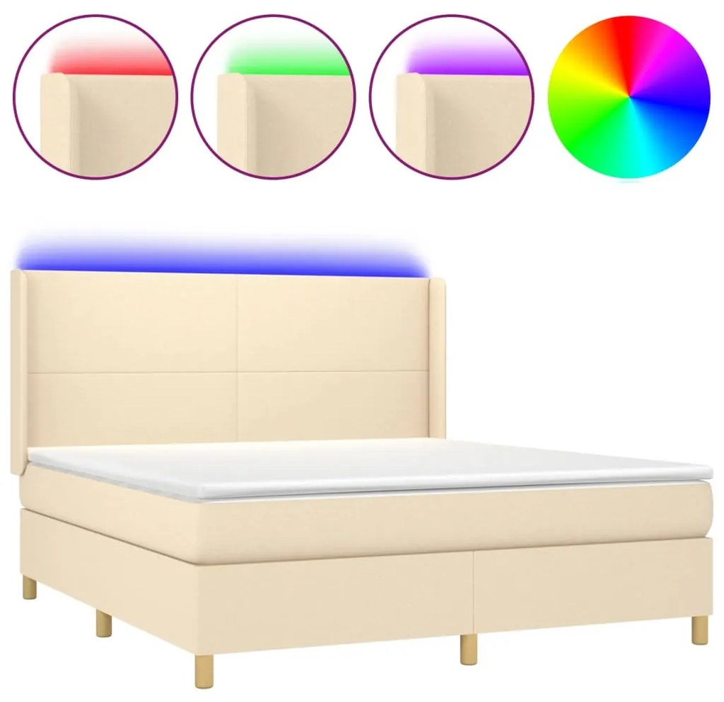 3138730 vidaXL Боксспринг легло с матрак и LED, кремаво, 160x200 см, плат