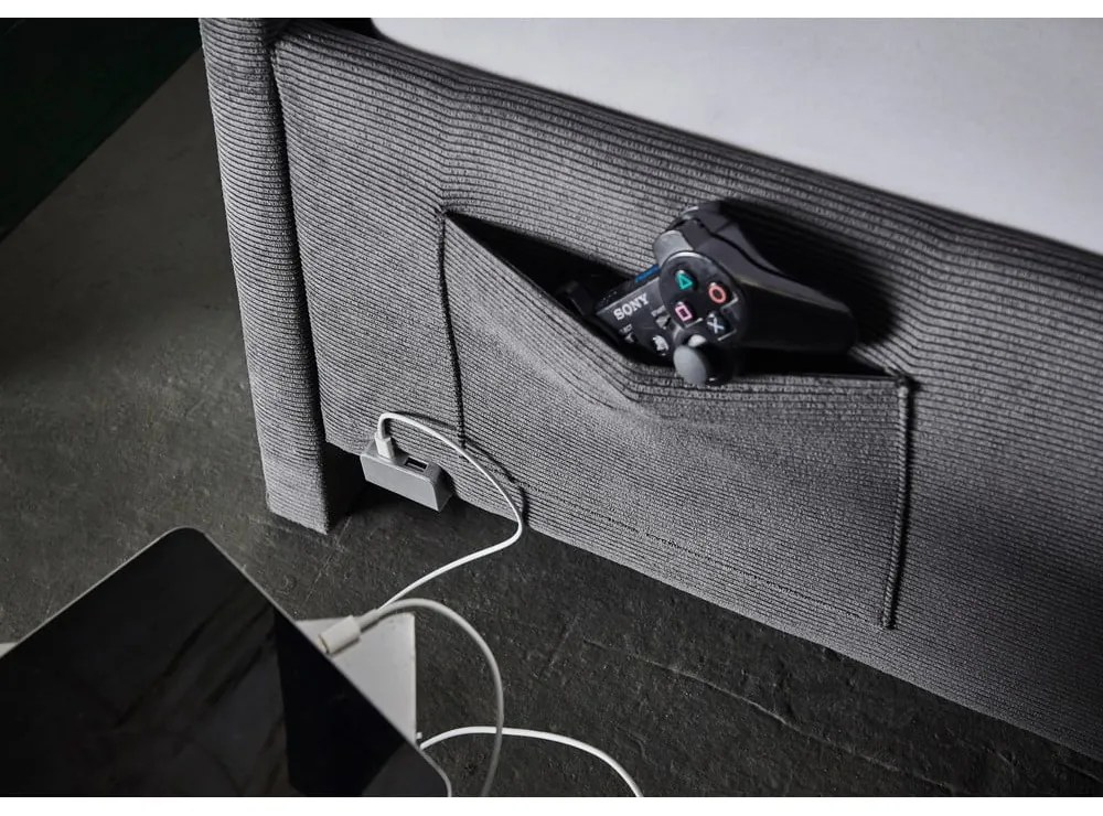 Антрацитно тапицирано детско легло 120x200 cm с място за съхранение с включена подматрачна рамка Cool – Meise Möbel