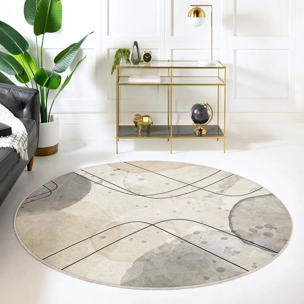 Бежов кръгъл килим подходящ за пране ø 80 cm Simple Lines – Mila Home