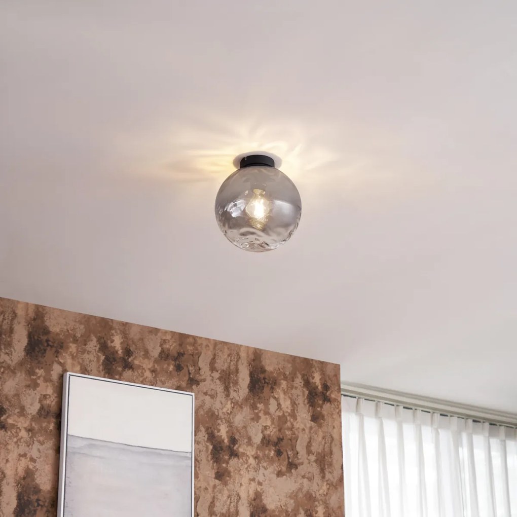 Дизайнерско таванно осветление черно с димно стъкло - Pillon