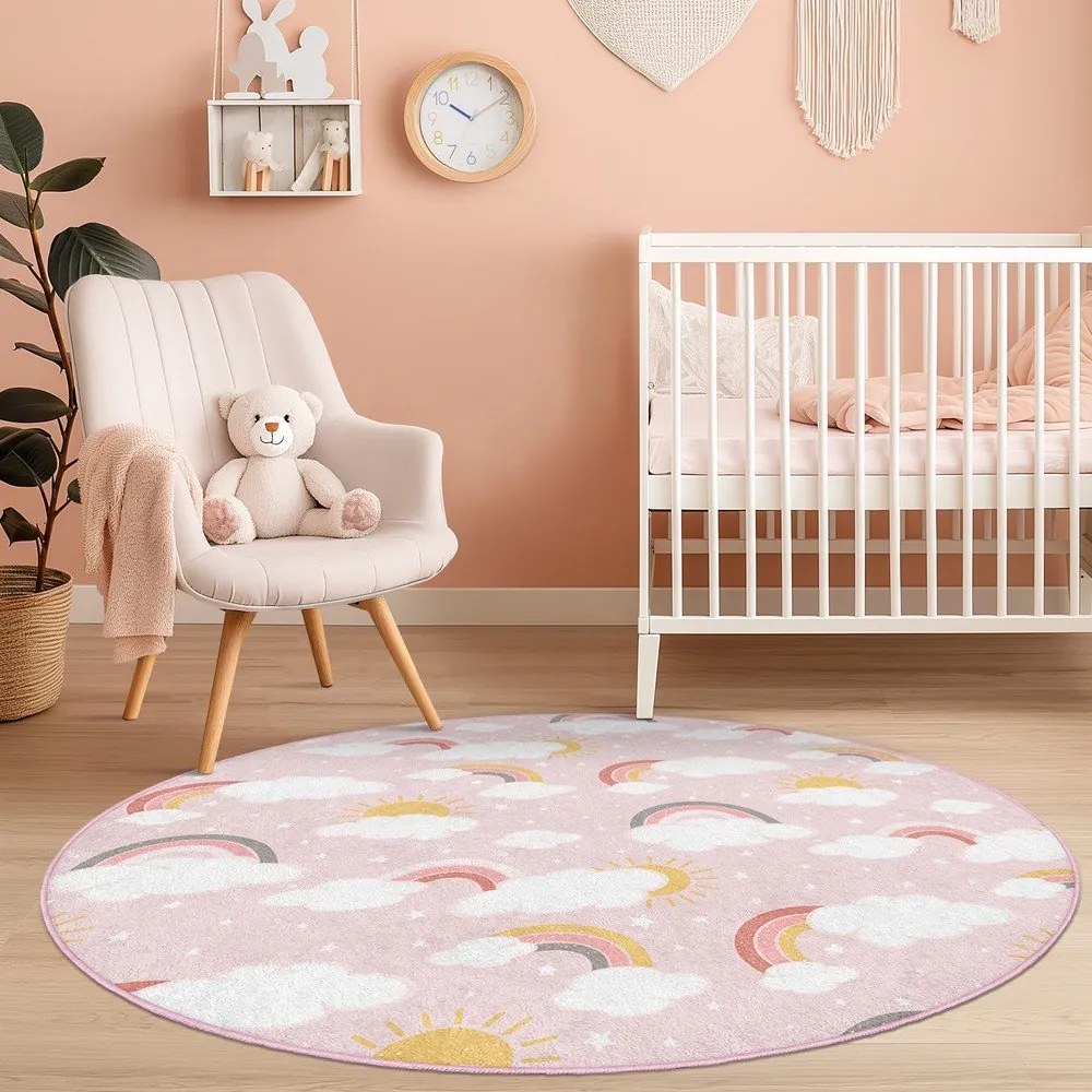 Розов детски килим подходящ за пране ø100 cm Rainbow World – Mila Home