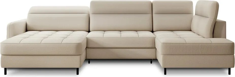 Бежов кадифен разтегателен ъглов диван с място за съхранение (десен ъгъл U форма) Berrto – ELTAP