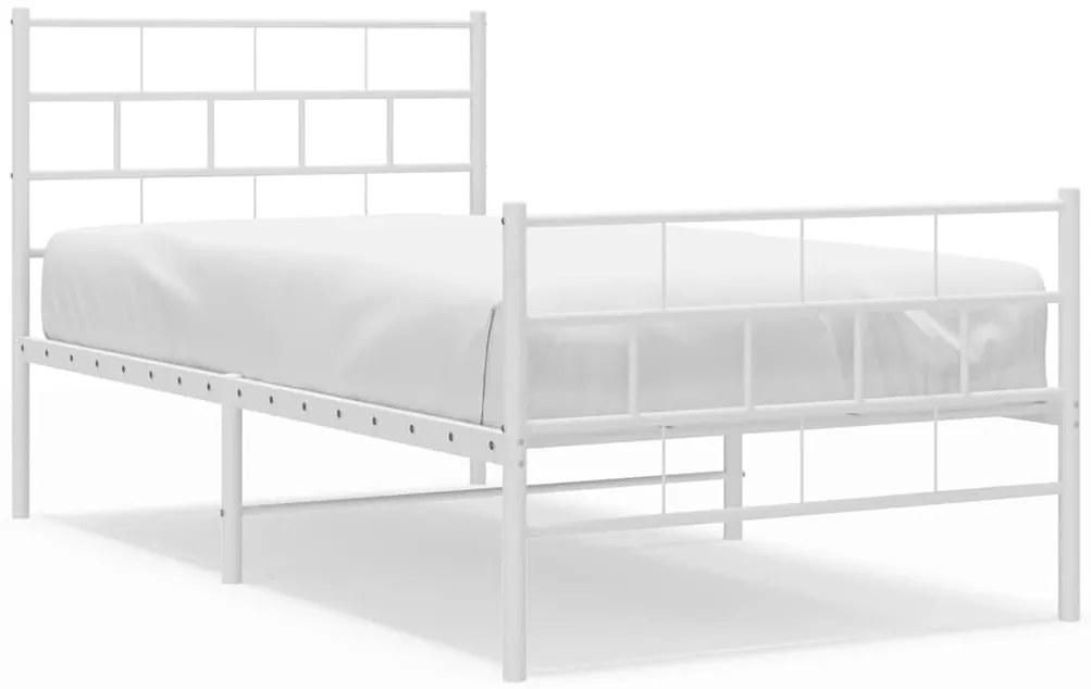 355721 vidaXL Метална рамка за легло с горна и долна табла, бяла, 100x200 см