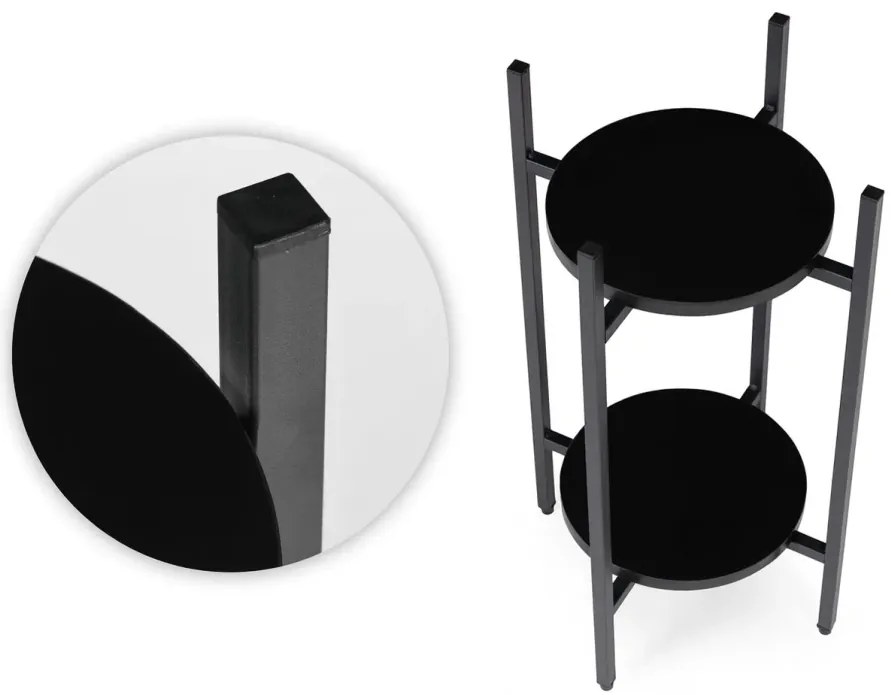 Стойка за цветя Loft - 2-етажна етажерка с кръгли черни рафтове