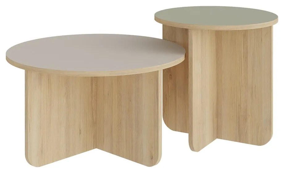 Кремави/естествени кръгли масички за кафе в комплект 2 бр. от декор от дъб ø 70 cm Hillary – Marckeric