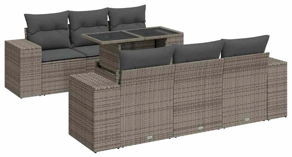 3326741 vidaXL Градински диван с възглавници, 7 части, полиратан, сив