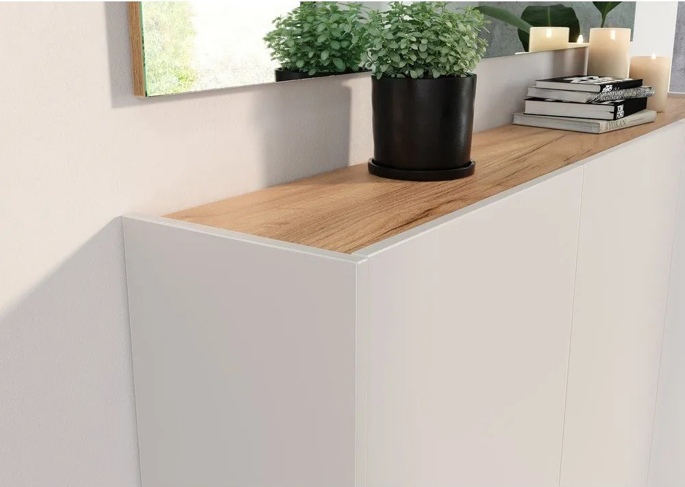 Кремаво шкафче с дъбов декор 138x87x25 cm Libbiano – Germania