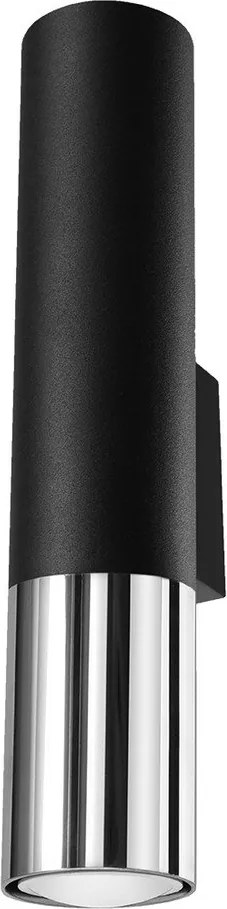 Черна/сребристa метална стенна лампа ø 6 cm Longbot – Sollux