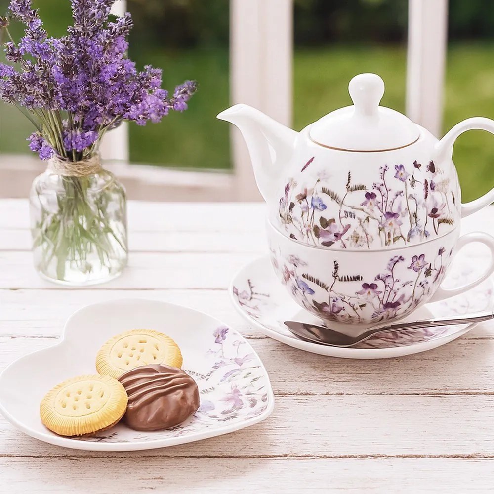Бял/лилав порцеланов сервиз за чай Louka – Orion