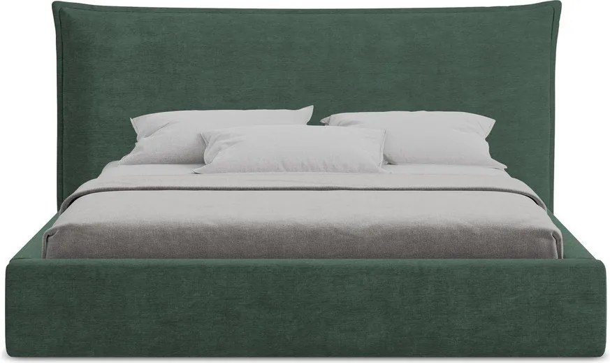Зелено двойно легло 180x200 cm тапицирано с място за съхранение с включена подматрачна рамка Esala – Makamii