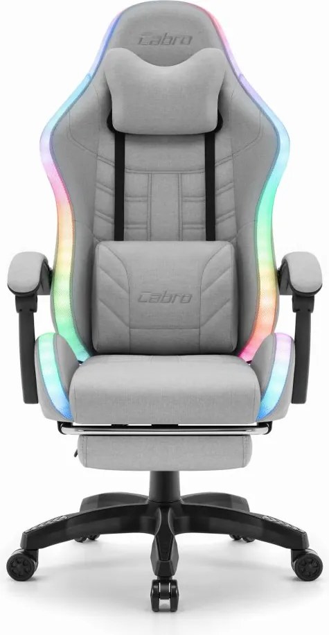 CABRO C501 геймърски стол със LED осветление и подложка за крака, до 150 кг, сив