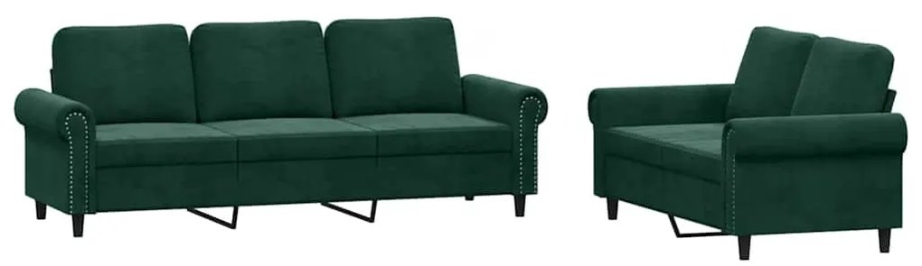 3202252 vidaXL Комплект дивани от 2 части с възглавници, тъмнозелен, кадифе