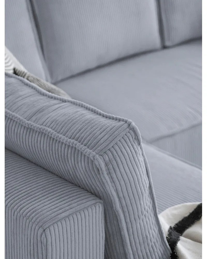 Светлосив разтегателен ъглов диван от рипсено кадифе (ляв ъгъл/"U" форма) Brave Dave – Miuform