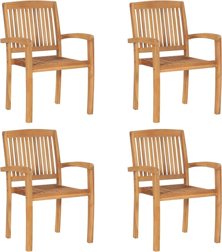 3073257 vidaXL Стифиращи градински столове с възглавници 4 бр тик масив