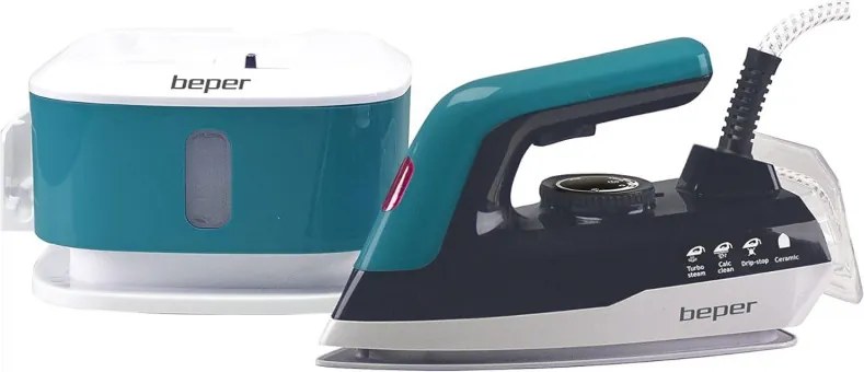 Ютия Beper P204CAL200, 2250W, Керамична плоча, Термостат, Филтър, Непрекъснат цикъл, Бял/синьозелен