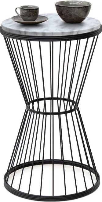 Метален - Mdf странична маса Hoffman в черен - бял мраморен ефект 35x35x58см.