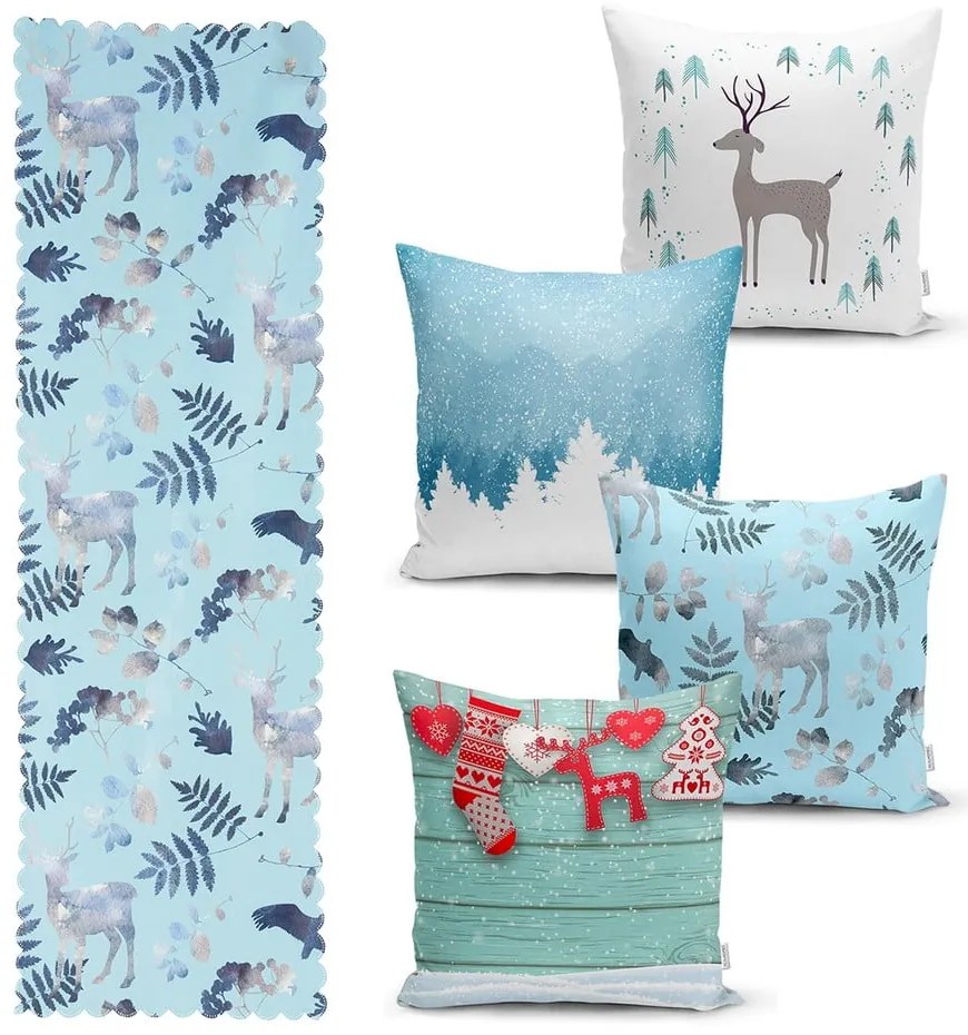 Комплект от 4 коледни калъфки за възглавници и покривка за маса Winter Wonderland - Minimalist Cushion Covers