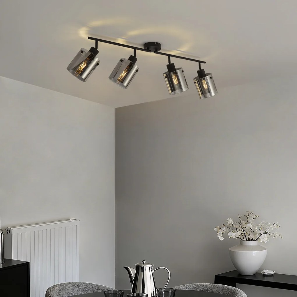 Дизайнерски плафон черен с димно стъкло 4 лампи - Domo