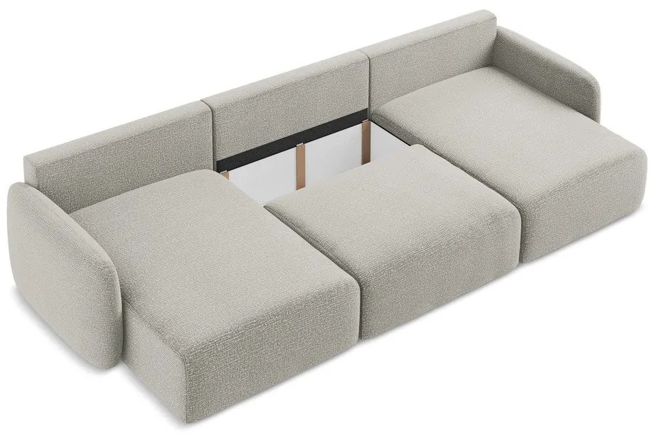 Светлосив разтегателен ъглов диван с място за съхранение Kalena – Makamii