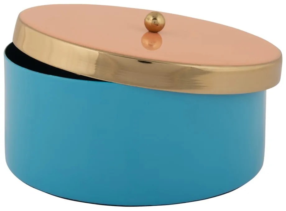 Синя декоративна метална кутия за съхранение ø 16x6 cm Double Funky – PT LIVING