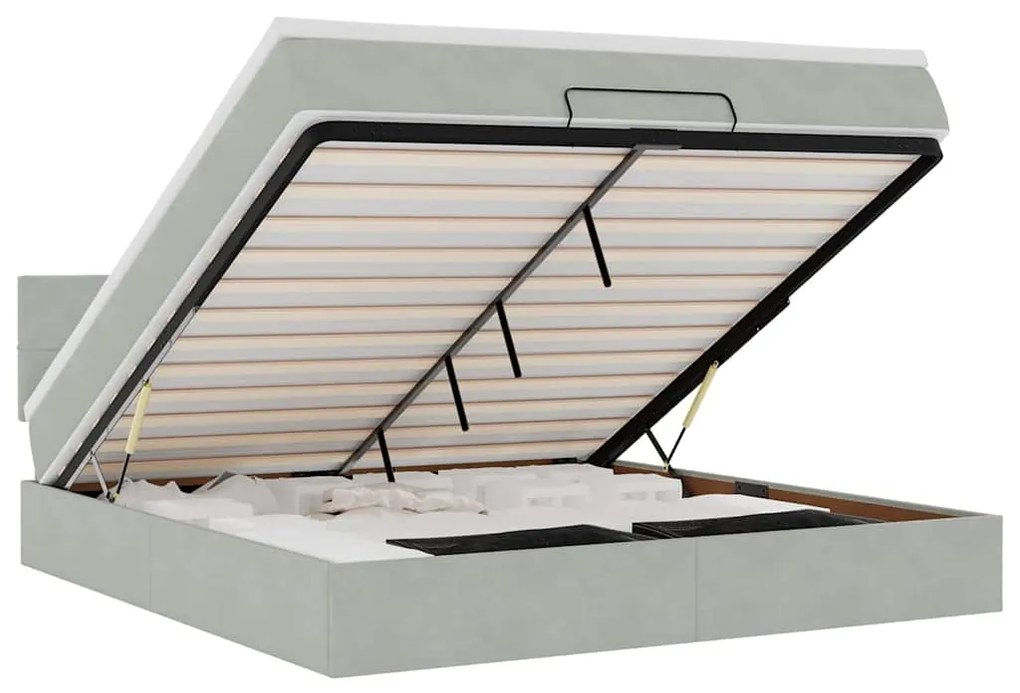 3312638 vidaXL Османска легло с матрак и LED, светлосиво, 180x200 см, кадифе