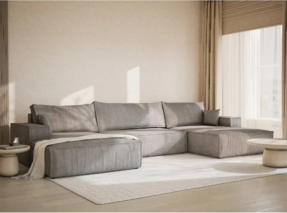 Сиво-бежов шенилов сгъваем/с място за съхранение ъглов диван (U форма) Kyoto – Maison de Rêve