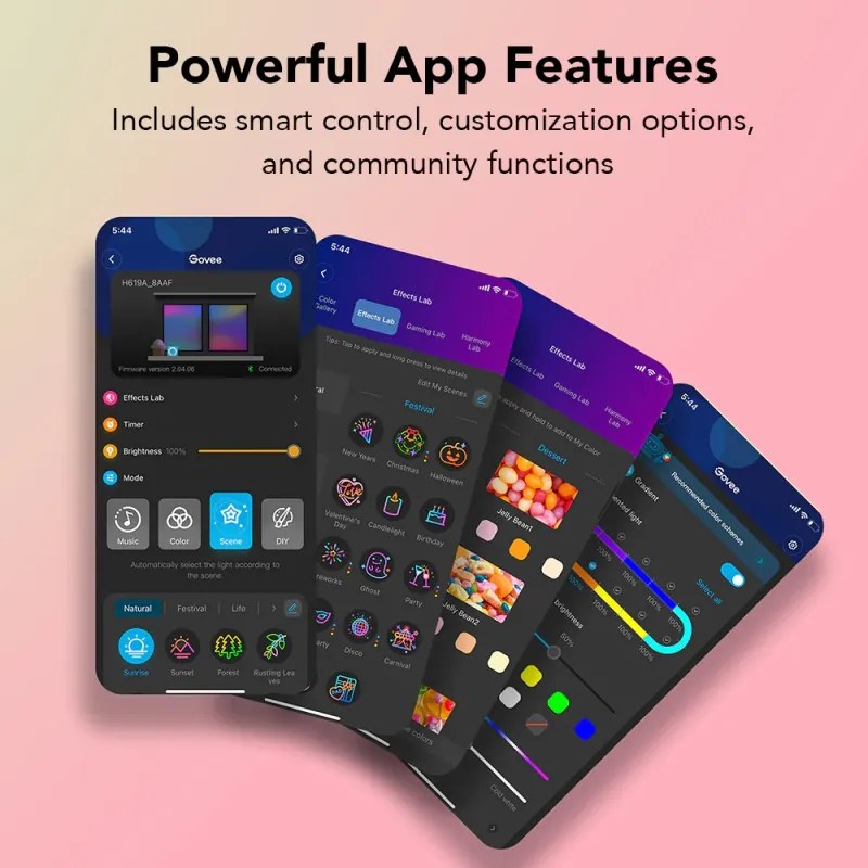 Smart LED лента Govee RGBIC H612ACD1, 24W, 5 м, RGBICW, 120 диода, Bluetooth, Wi-Fi, Черен