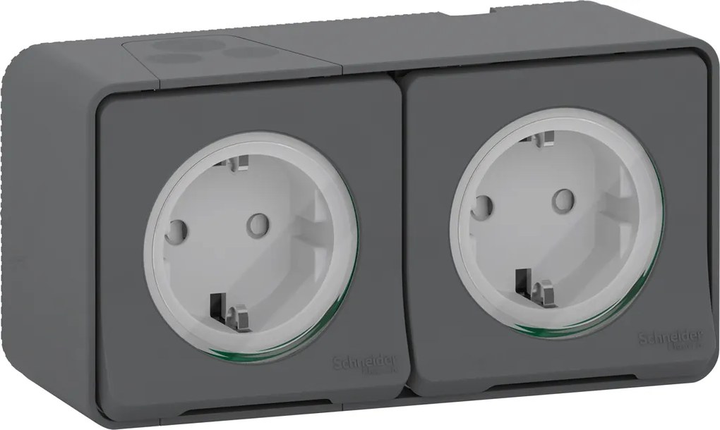 SE Контакт шуко ДВОЕН 16А с детска защита моноблок IP55 автоматични клеми цвят Антрацит Mureva  - MUR36029