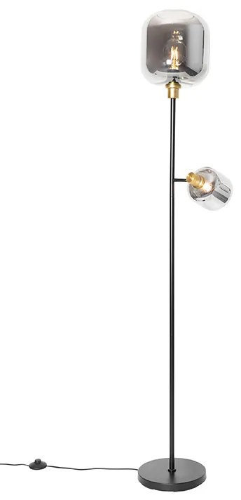 Подова лампа черна със злато с опушено стъкло 2-светлина - Zuzanna