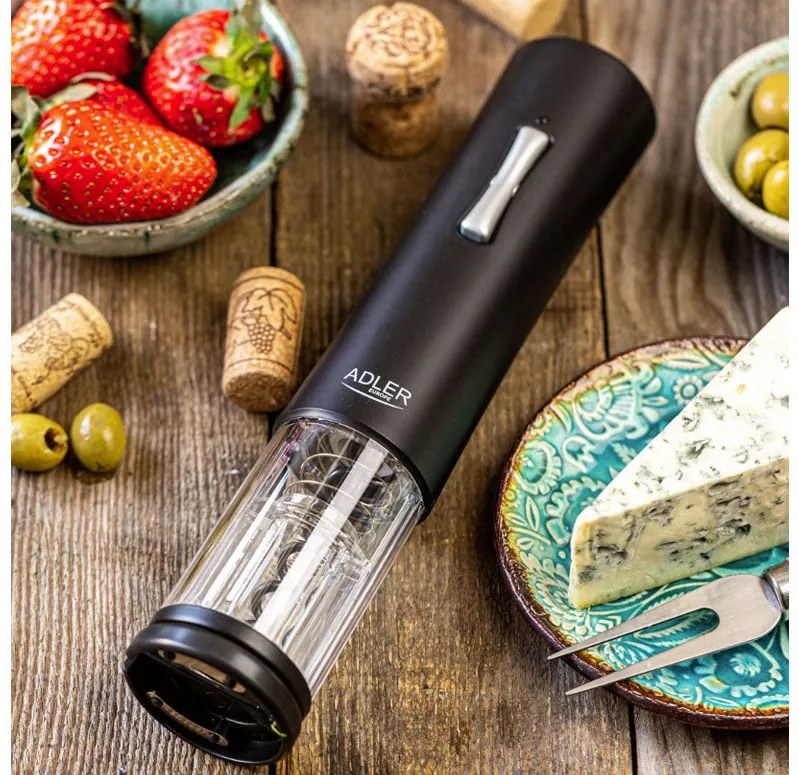 Електрически тирбушон ADLER AD 4490, Led светлини, Резачка за фолио, Черен