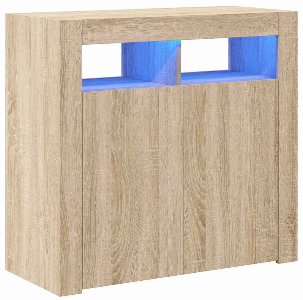 804331 vidaXL Сайдборд с LED светлини, сонома дъб, 80x35x75 см