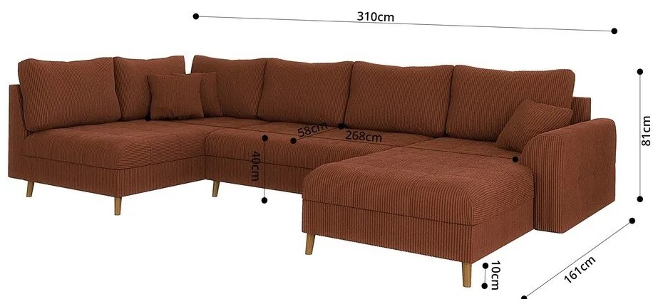 Ъглов диван от рипсено кадифе в тухлен цвят (десен ъгъл) Ariella – Ropez