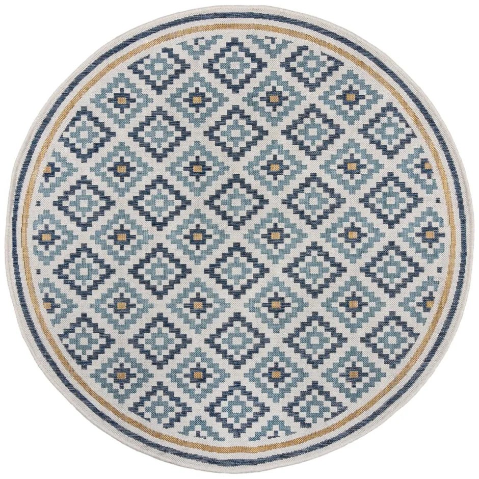 Жълто-син кръгъл килим за открито и закрито ø 160 cm Zia Trellis – Flair Rugs