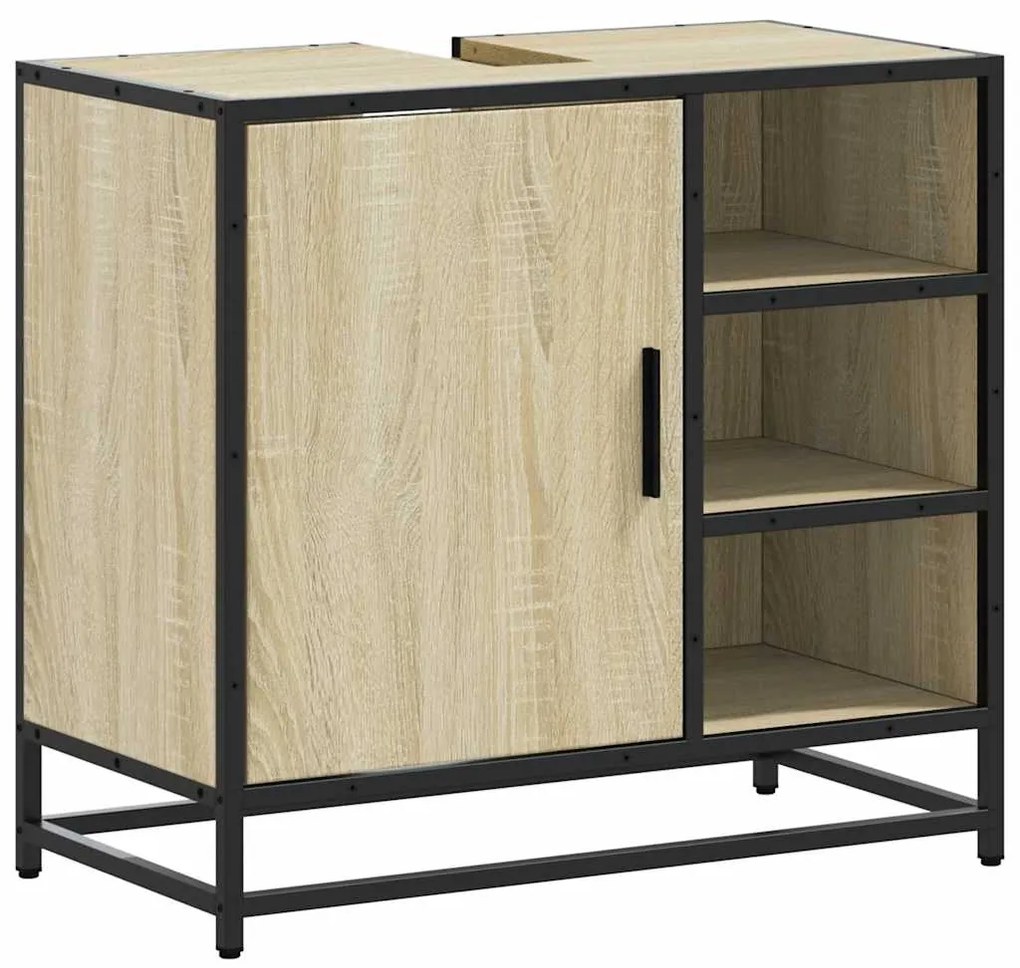 849285 vidaXL Шкаф за мивка за баня, дъб сонома, 65x33x60 см, инженерно дърво