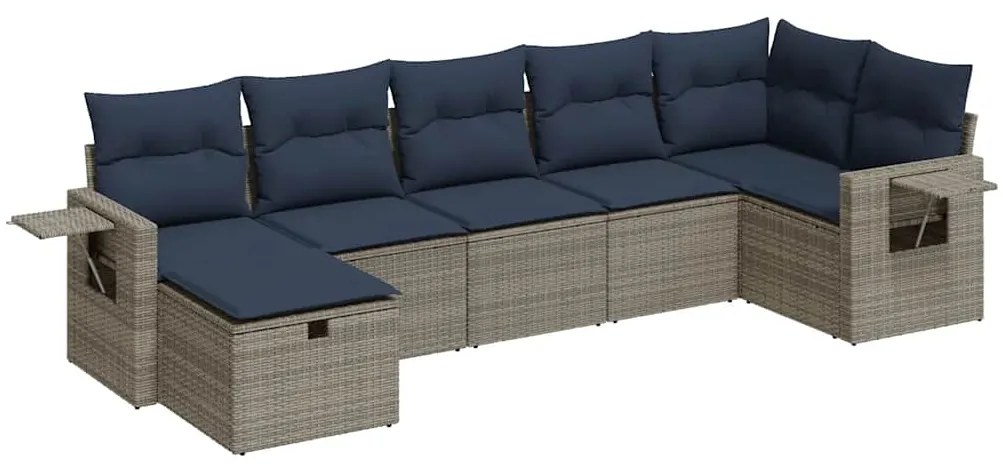 3325507 vidaXL Градински диван с възглавници, 7 части, полиратан, сив