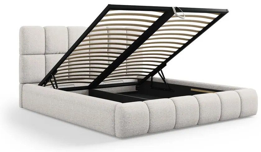 Светлосиво тапицирано двойно легло с място за съхранение и решетка 180x200 cm Bellis - Micadoni Home